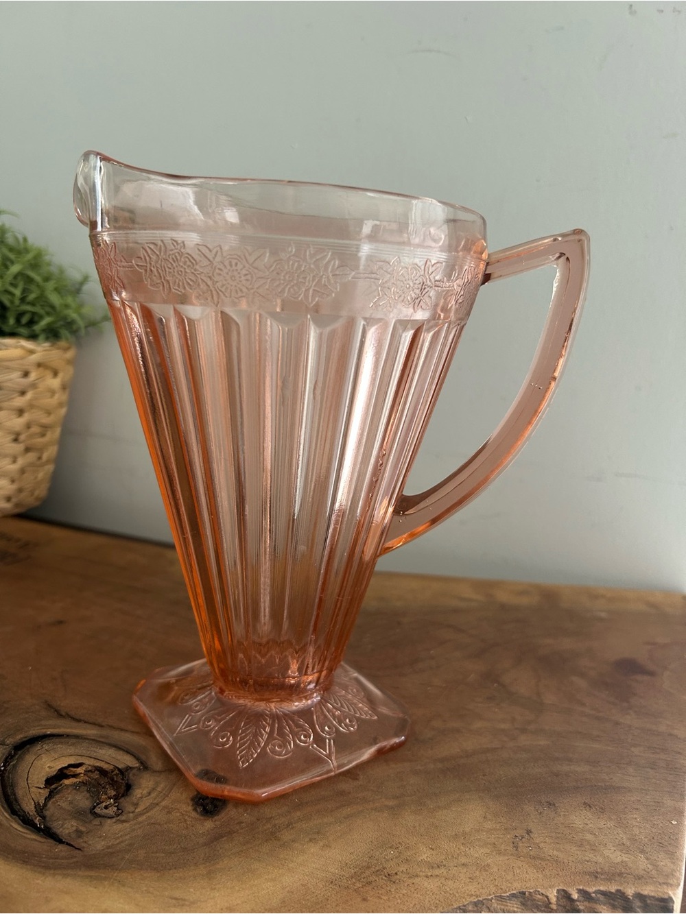 Vintage Jeannette Glass Adam Pink Pitcher Jug  Floral Depression Glass